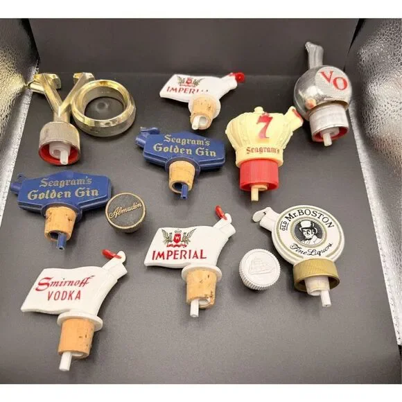 Mid-Century Advertising Liquor Bottle Pourers Plastic Barware, Seagrams, Imperia - Picture 2 of 10